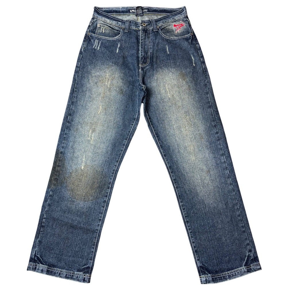 Drunknmunky Mens Embroidered Back Pocket‎ Distressed Straight Leg Jeans W32 L32